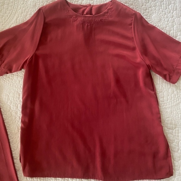 ALFRED Dunner classic pant suit vintage 80s/ 90s L Berry polyester sizeL pull on - Picture 2 of 14